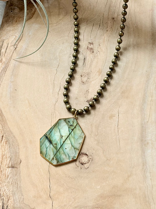 Labradorite + Antique Brass Necklace