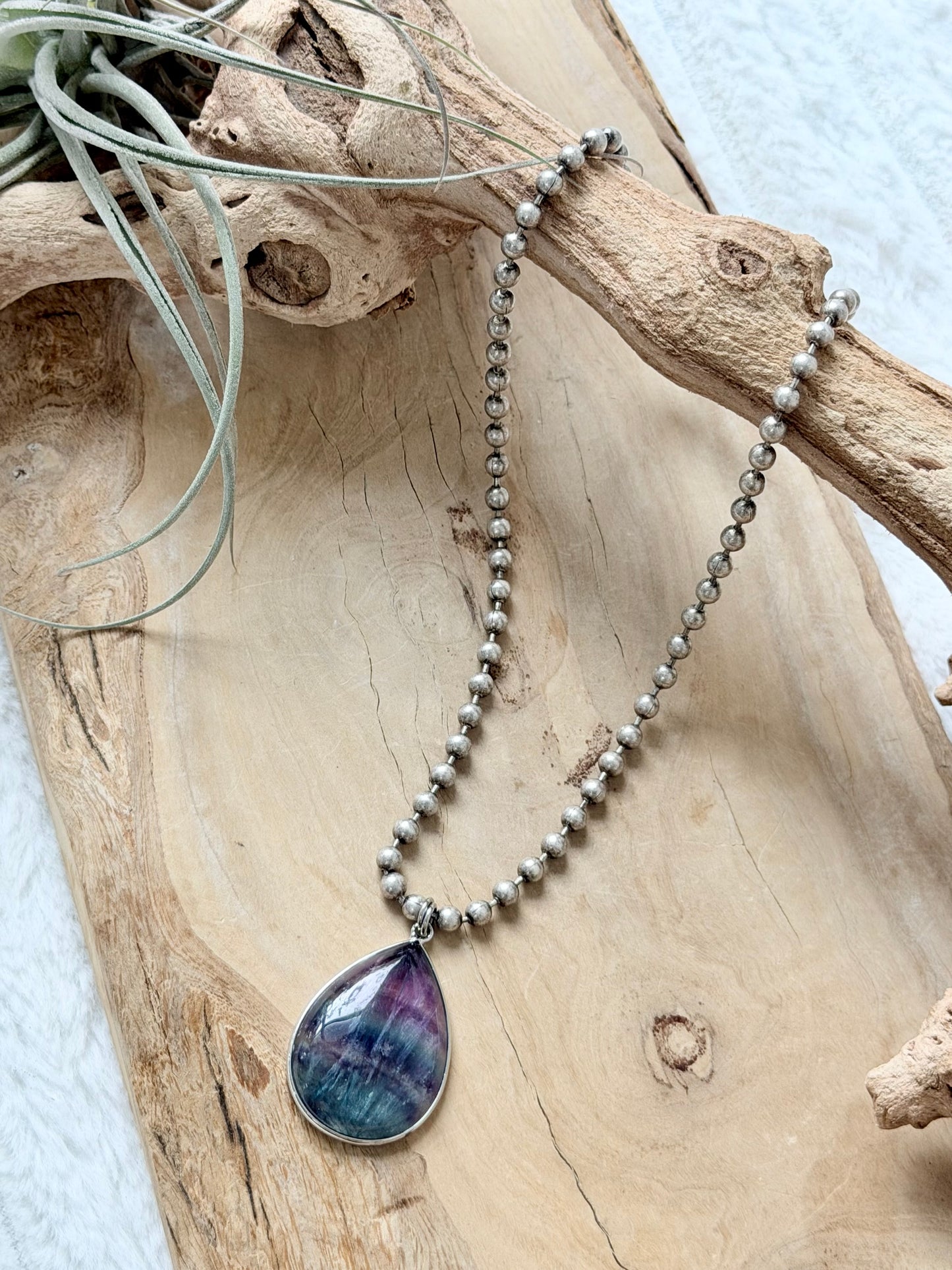 Fluorite + Antique Silver Necklace