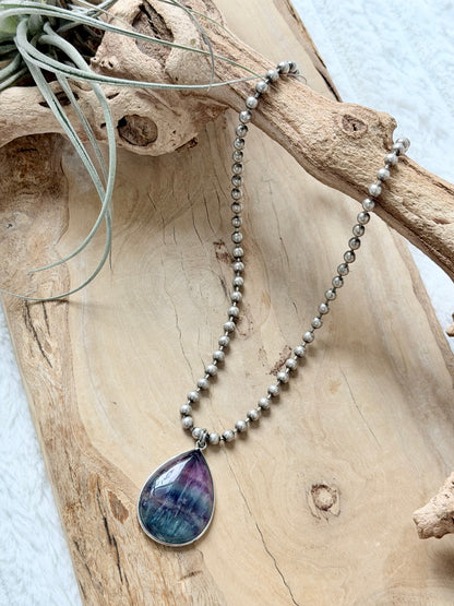 Fluorite + Antique Silver Necklace