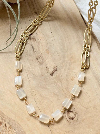 Cream Moonstone + Matte Gold Necklace