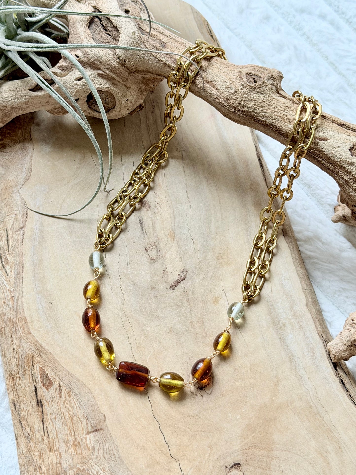 Italian Blown Glass + Gold Necklace