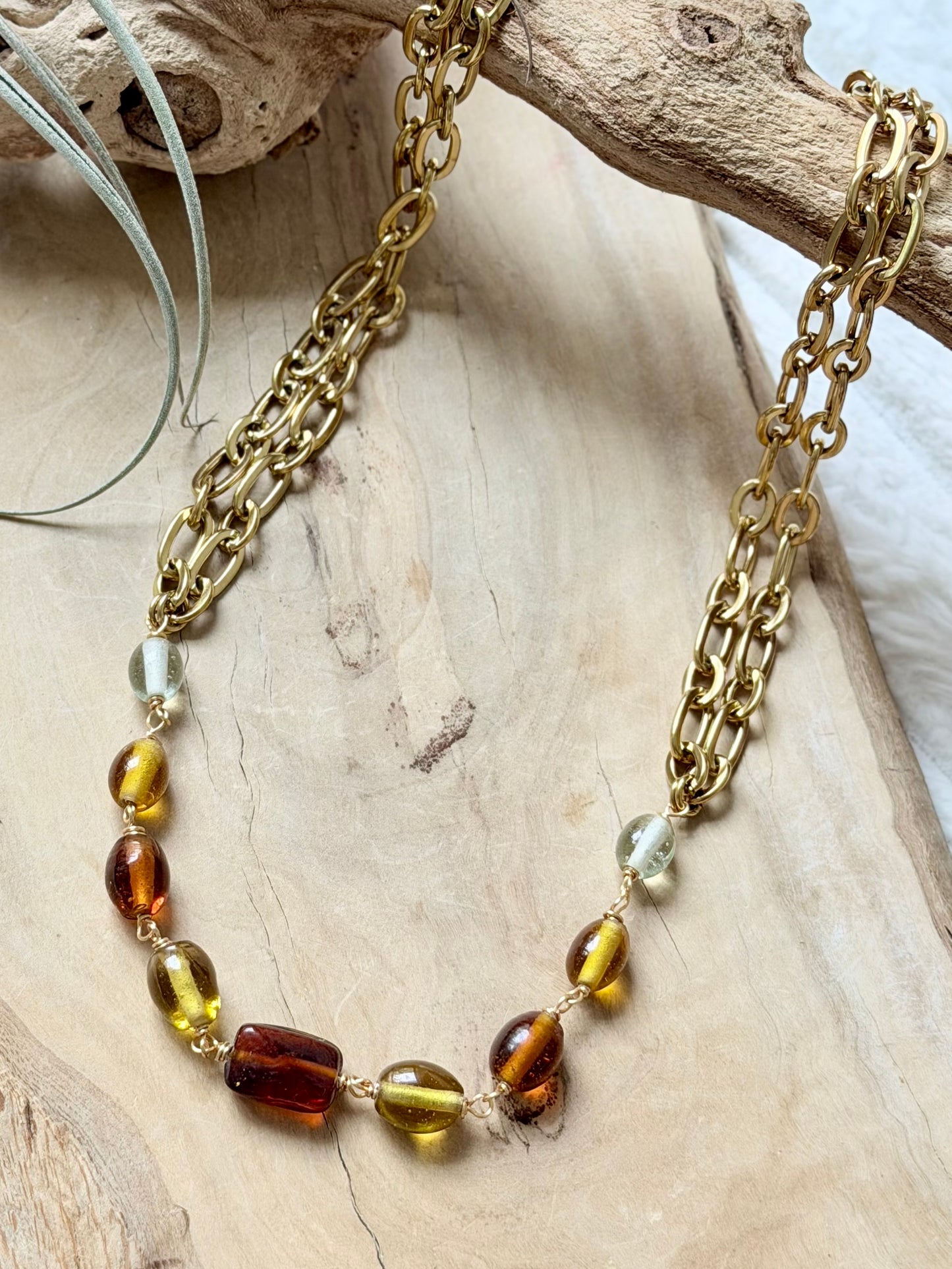 Italian Blown Glass + Gold Necklace