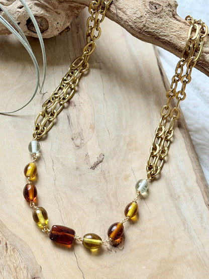 Italian Blown Glass + Gold Necklace