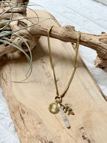 Banded Agate + Gold Carabiner Herringbone Necklace