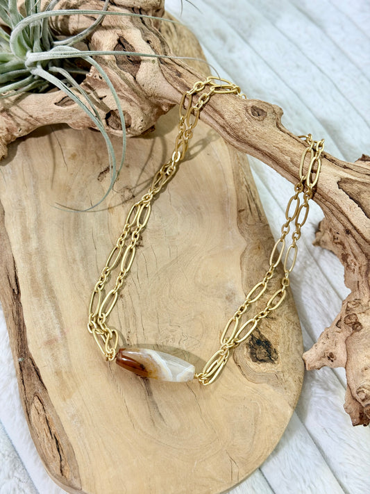 Phantom Agate + Matte Gold Necklace