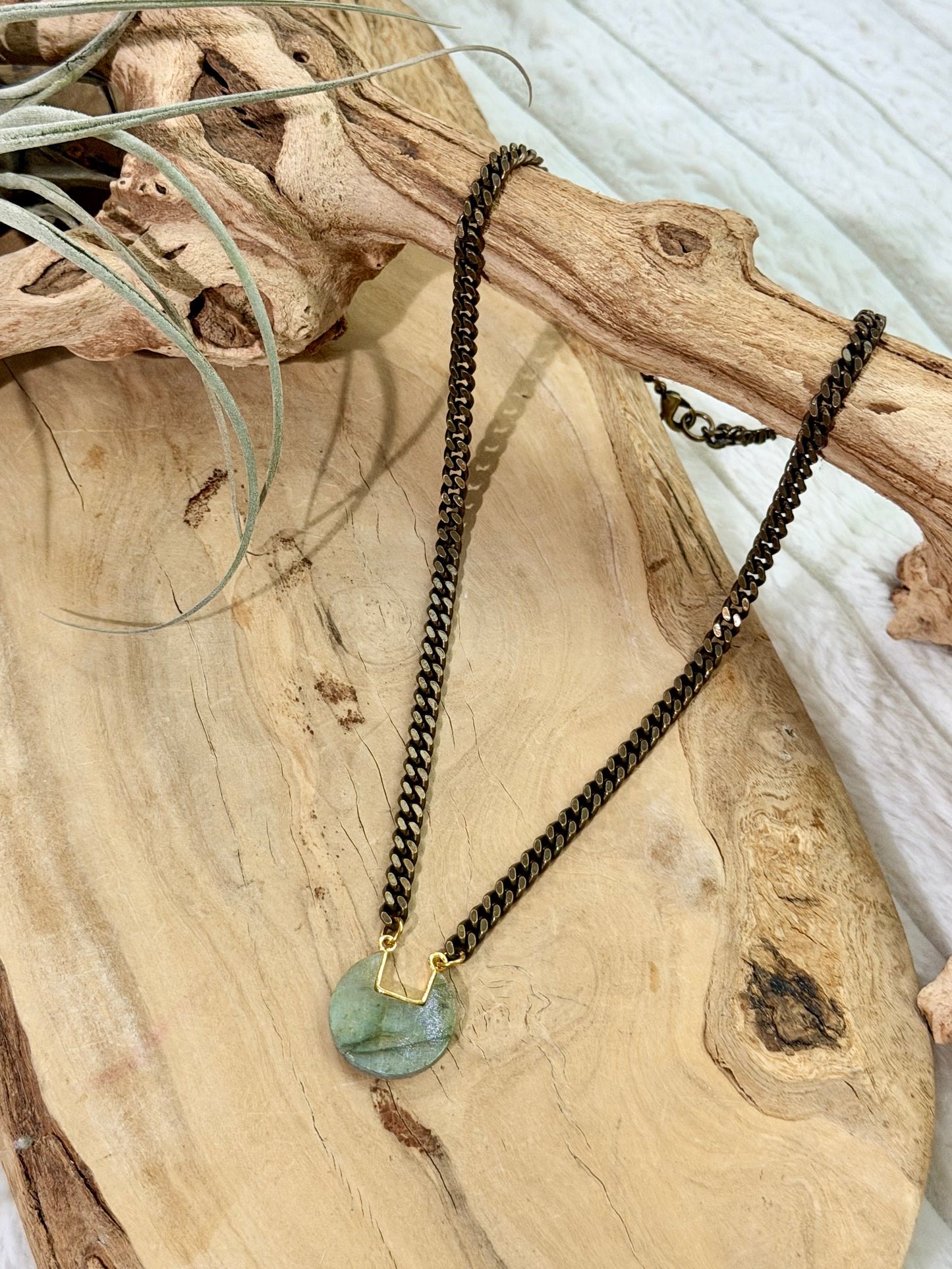 Labradorite + Antique Brass Pendant Necklace