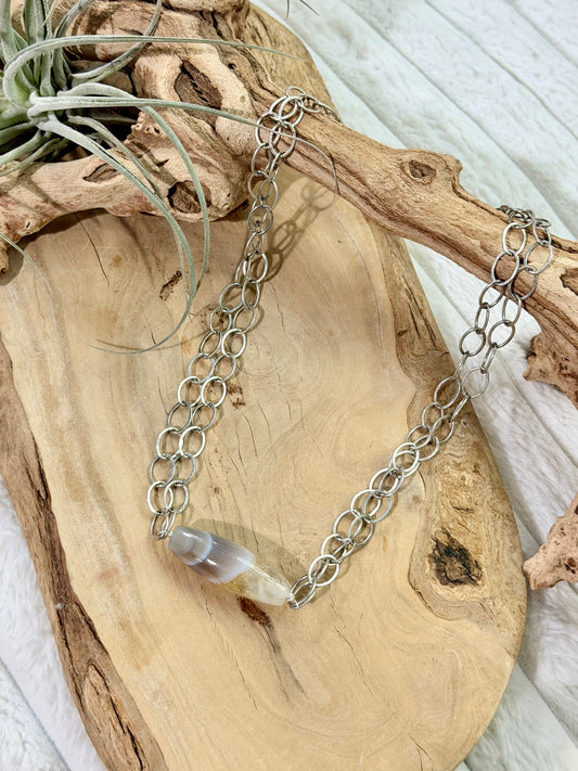 Phantom Agate + Antique Silver Necklace