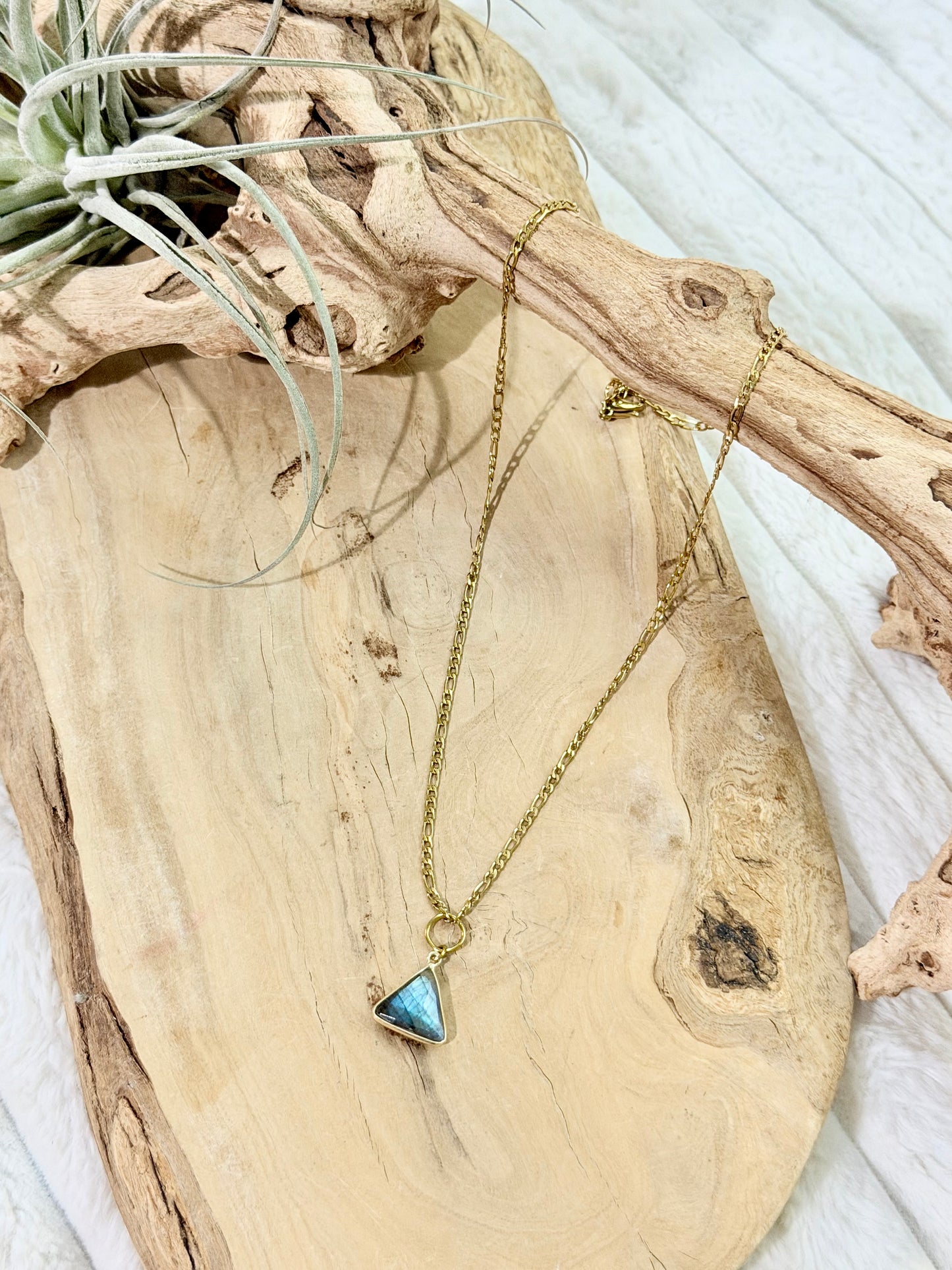 Labradorite Triangle + Gold Stainless Steel Necklace