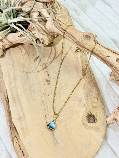 Labradorite Triangle + Gold Stainless Steel Necklace