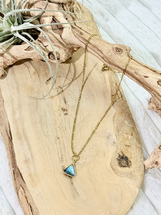 Labradorite Triangle + Gold Stainless Steel Necklace