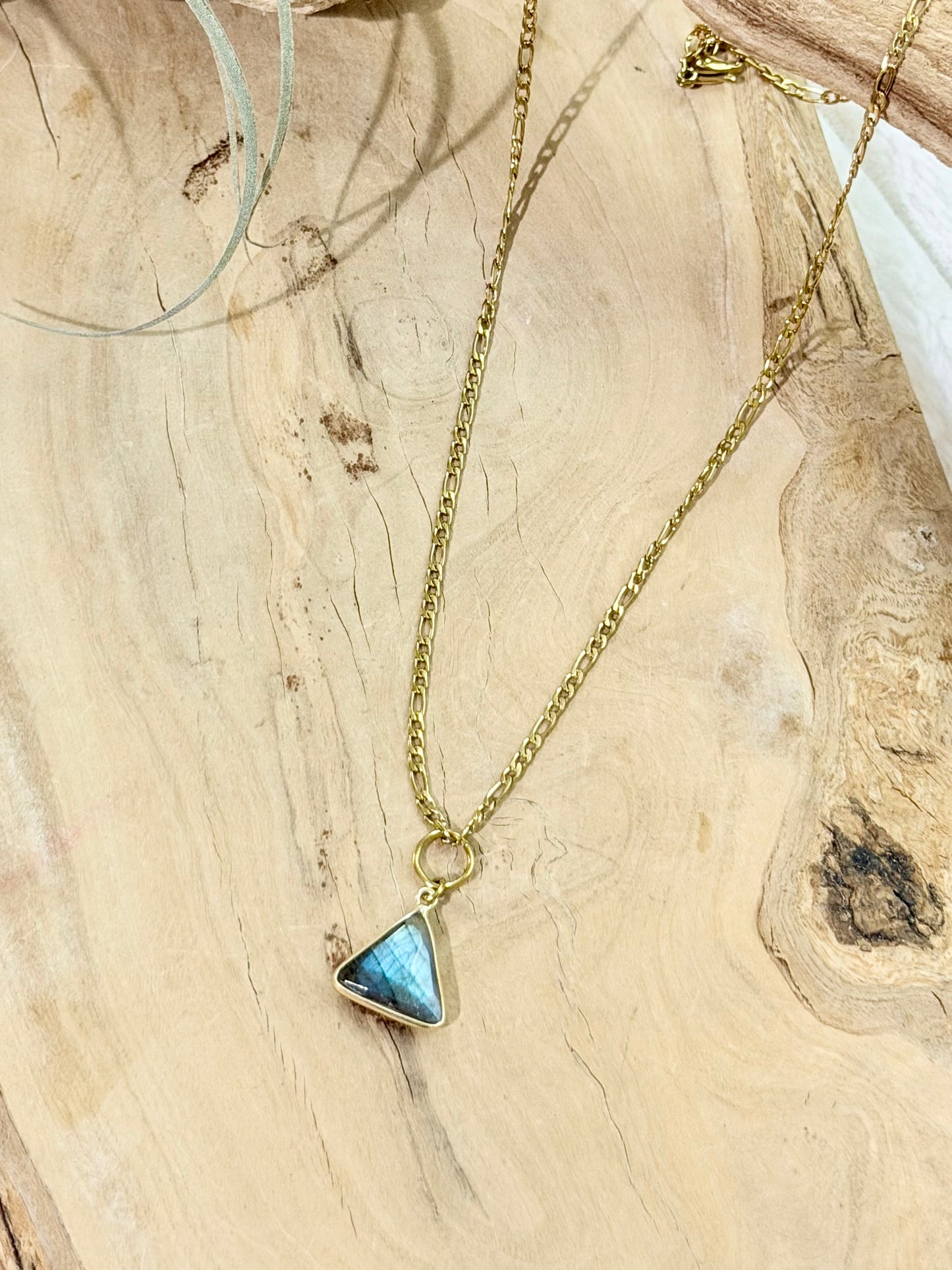 Labradorite Triangle + Gold Stainless Steel Necklace