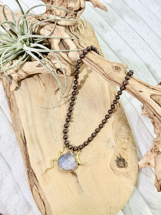 Chocolate Moonstone + Mixed Metals Ball Chain Necklace