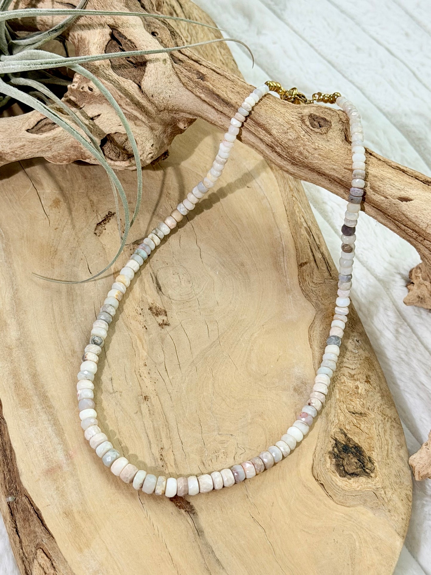 Australian Opal + Gold Beaded Necklace