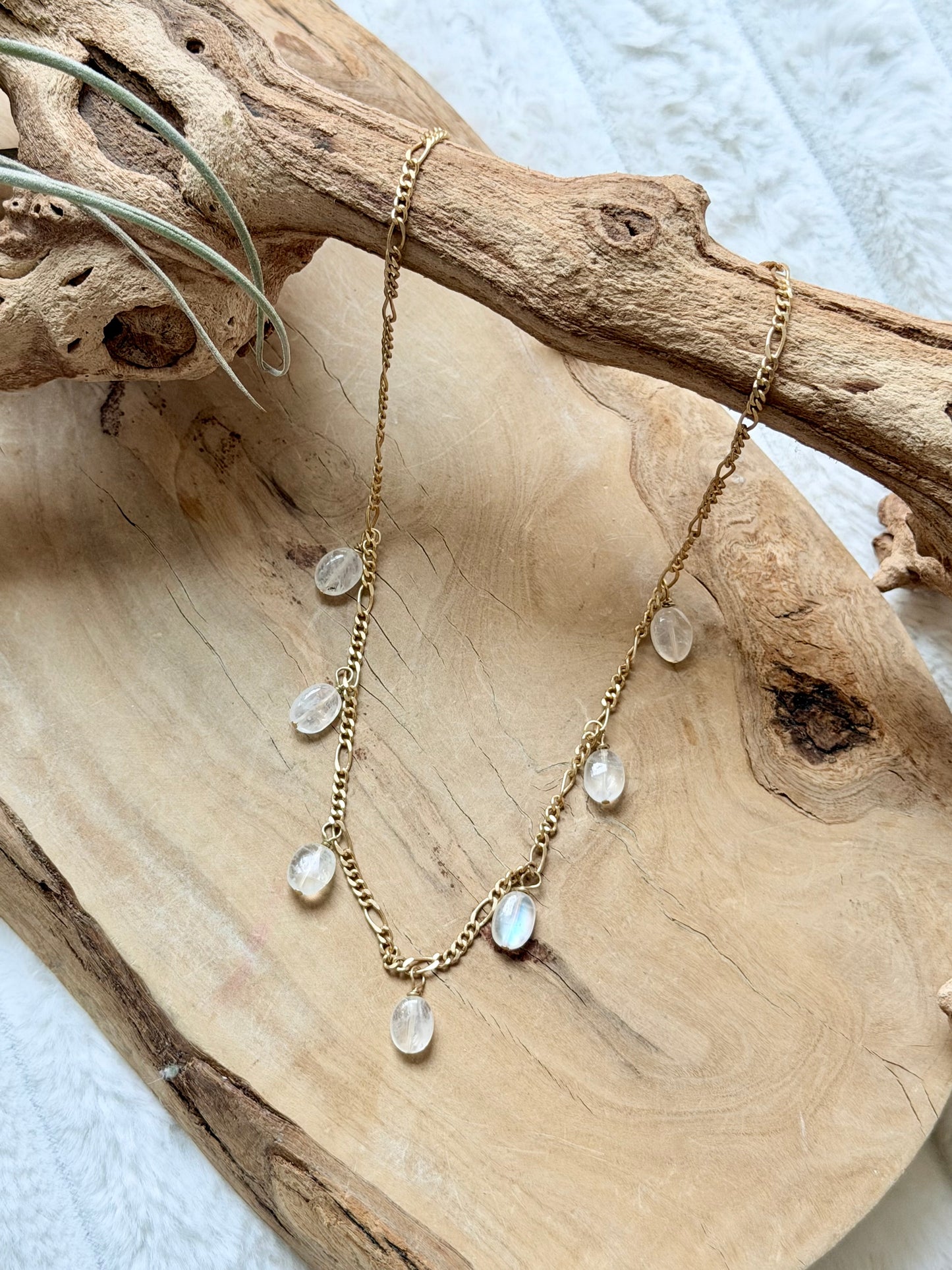 Rainbow Moonstone + Matte Gold Necklace