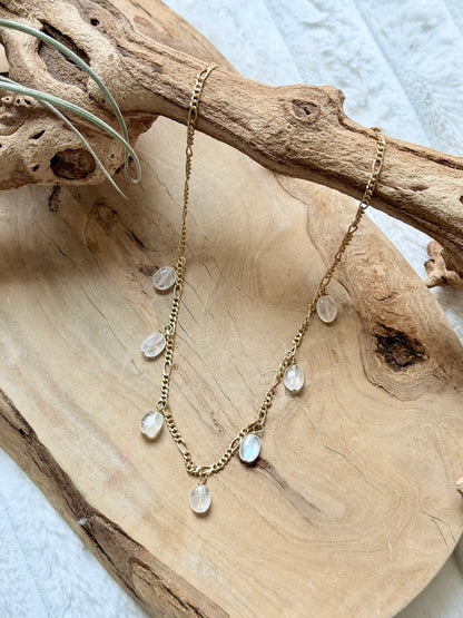 Rainbow Moonstone + Matte Gold Necklace