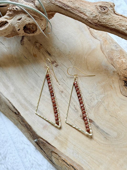 Goldstone + Gold Large Triangle Earrings