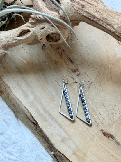 Blue Sponge Coral + Matte Silver Triangle Earrings