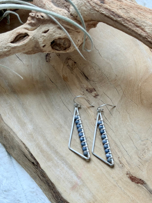 Blue Sponge Coral + Matte Silver Triangle Earrings
