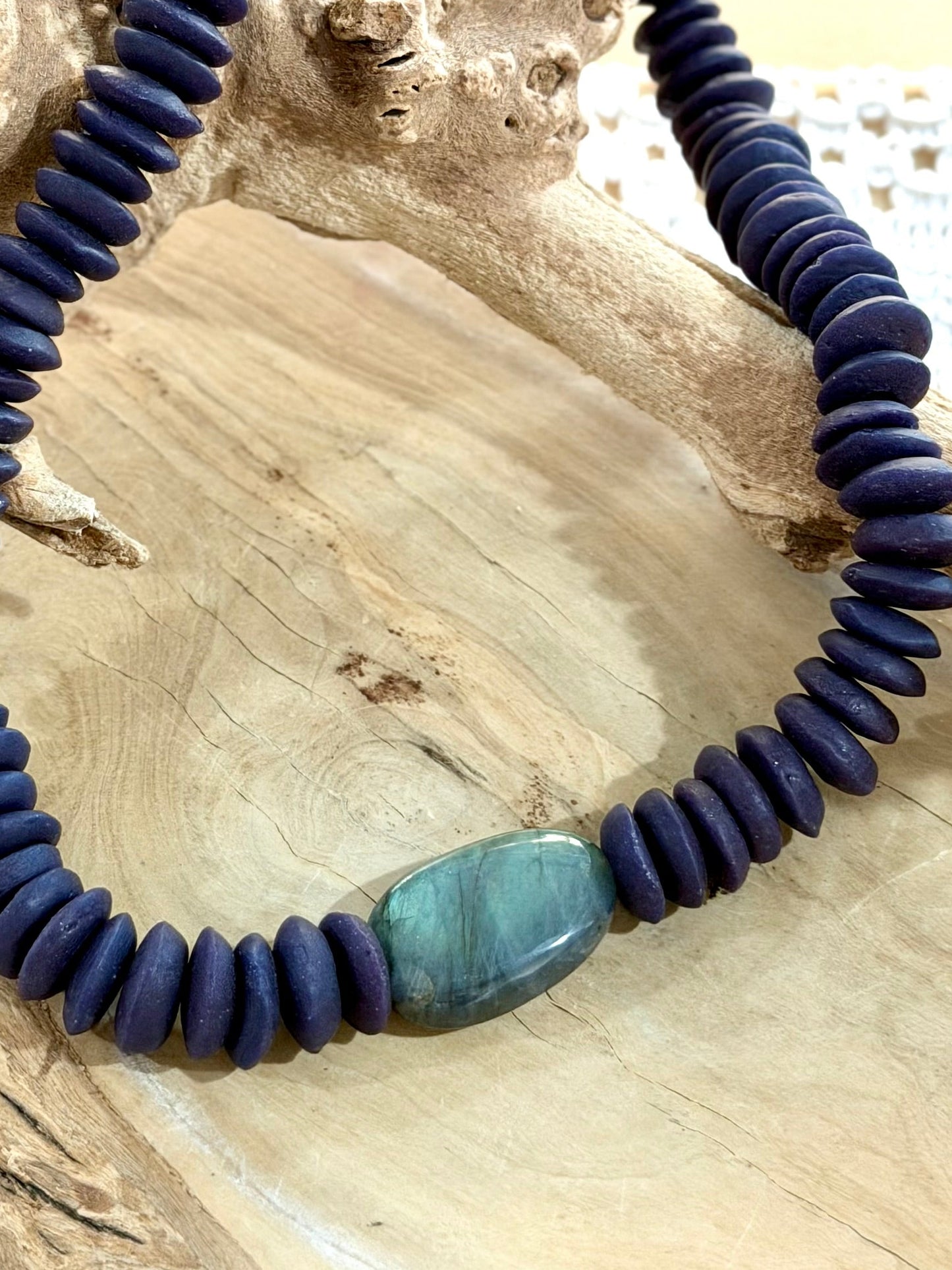 Labradorite + African Ceramic Gold Chunky Necklace