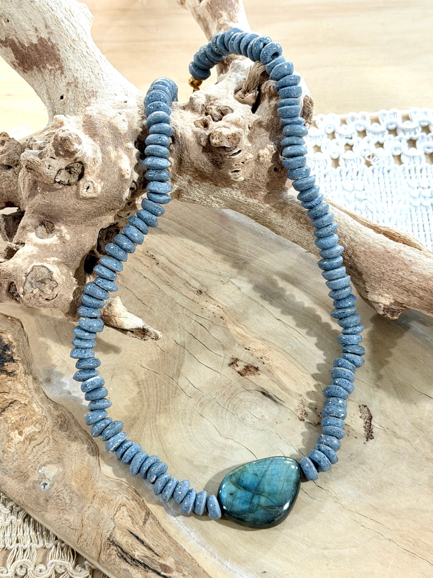 Labradorite + African Glass Gold Chunky Necklace