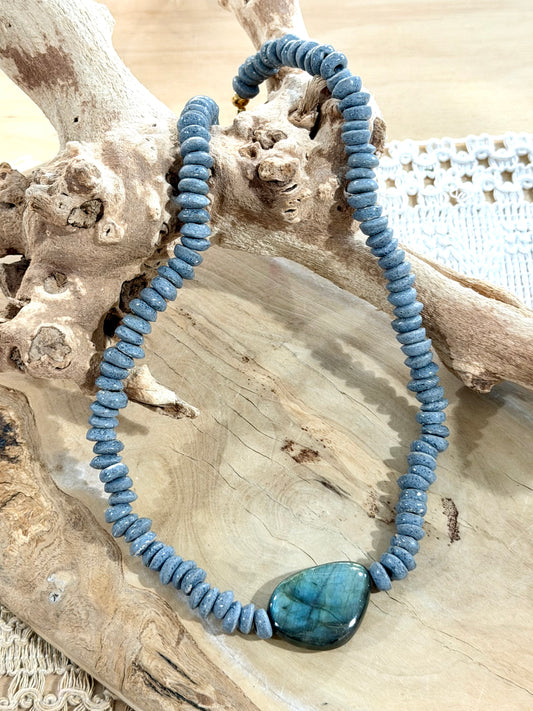 Labradorite + African Glass Gold Chunky Necklace