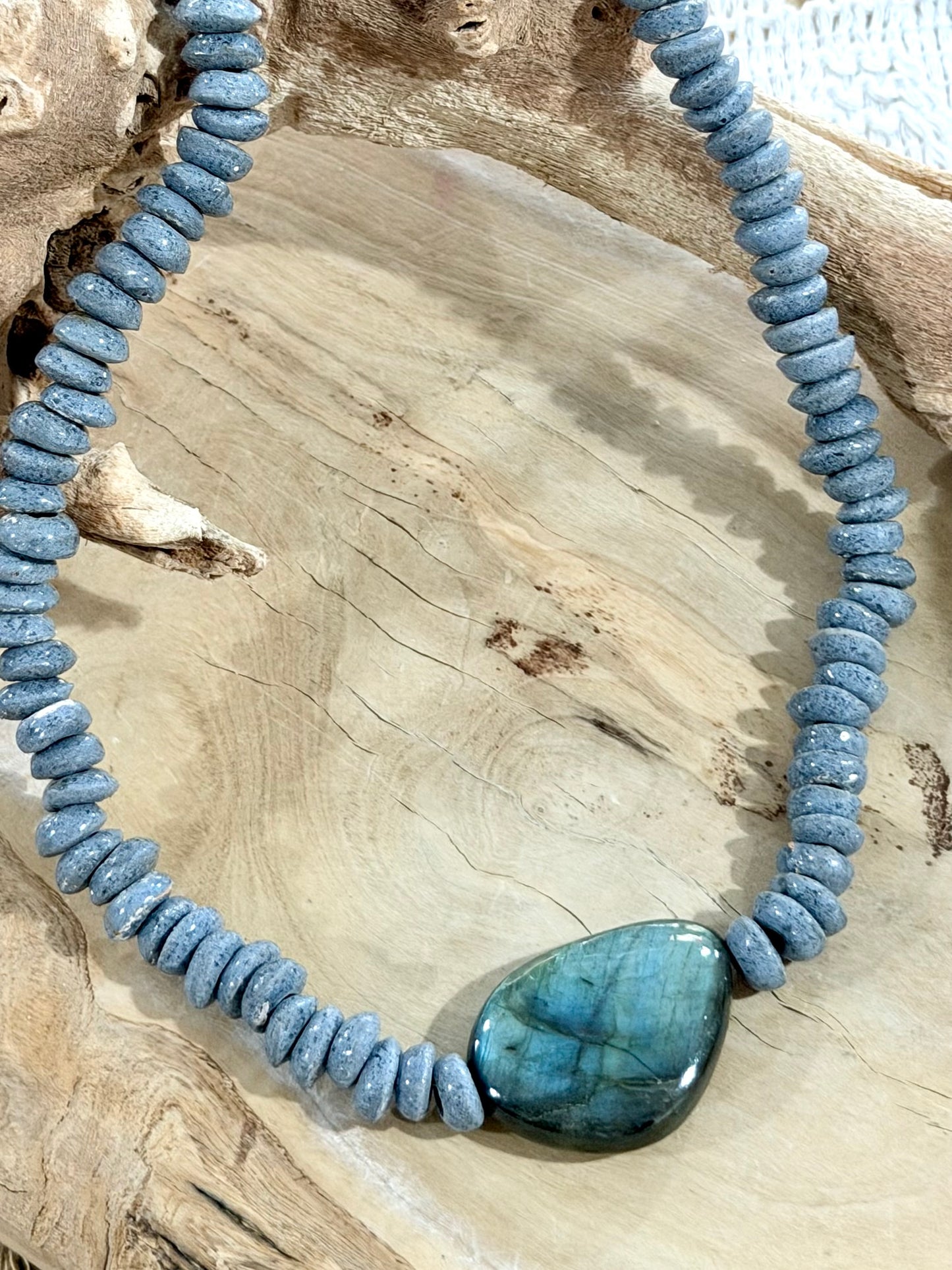 Labradorite + African Glass Gold Chunky Necklace