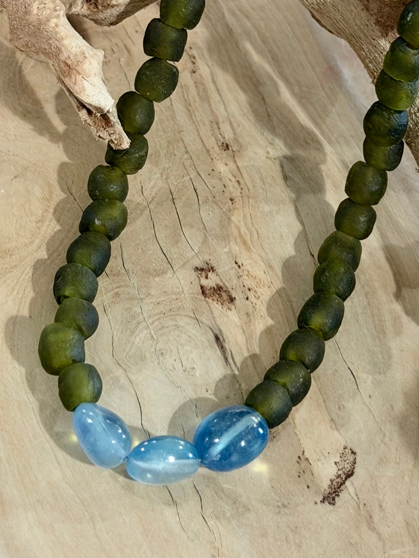 Aquamarine + African Ceramic Gold Chunky Necklace