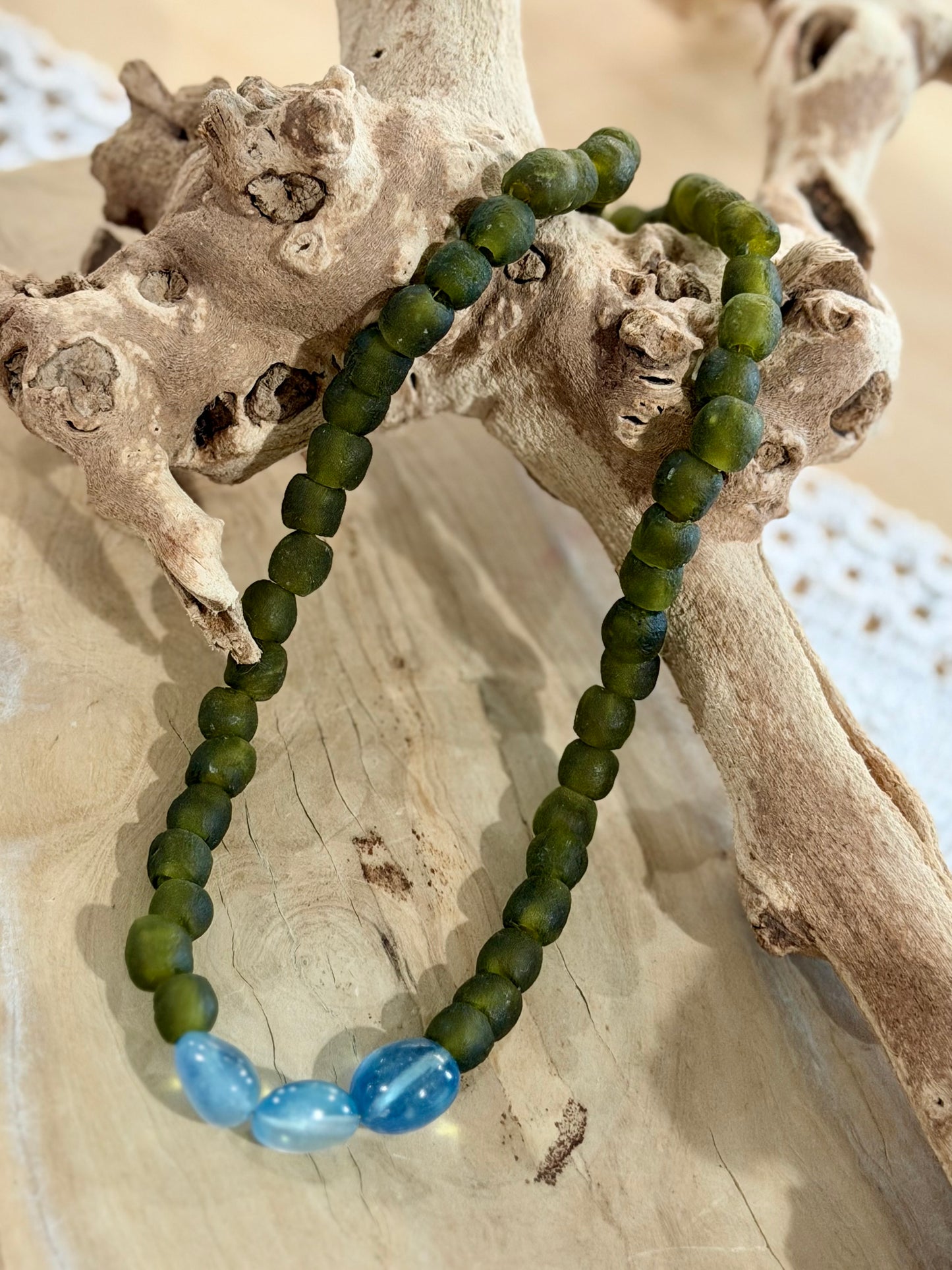 Aquamarine + African Ceramic Gold Chunky Necklace