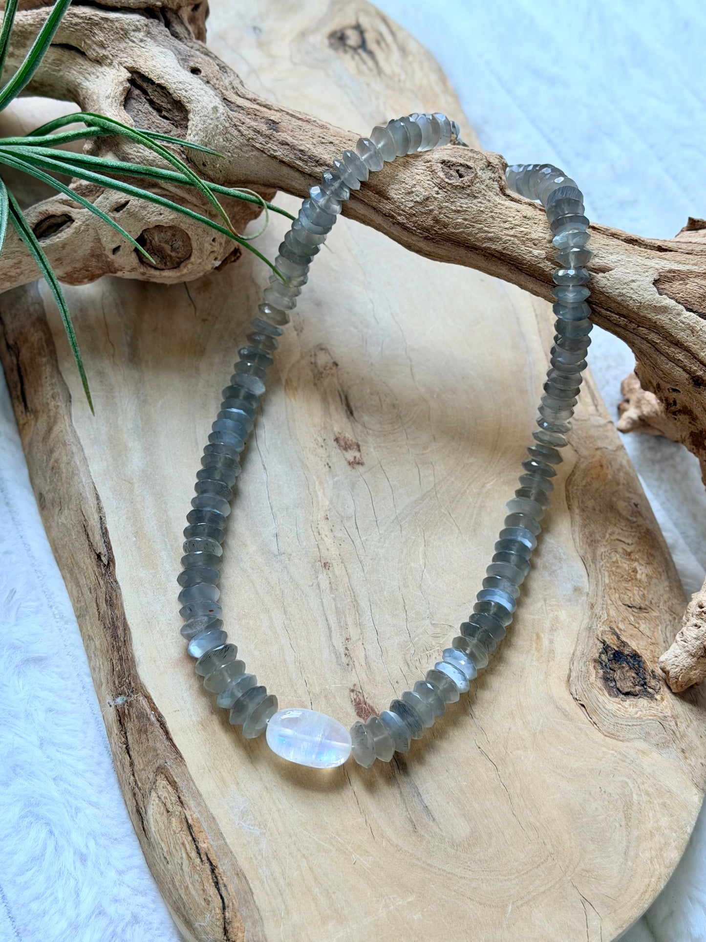 Gray Moonstone + Rainbow Moonstone Chunky Necklace