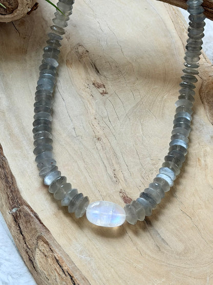 Gray Moonstone + Rainbow Moonstone Chunky Necklace
