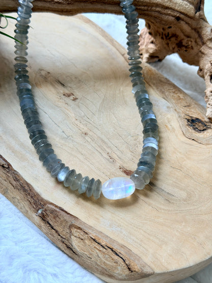 Gray Moonstone + Rainbow Moonstone Chunky Necklace