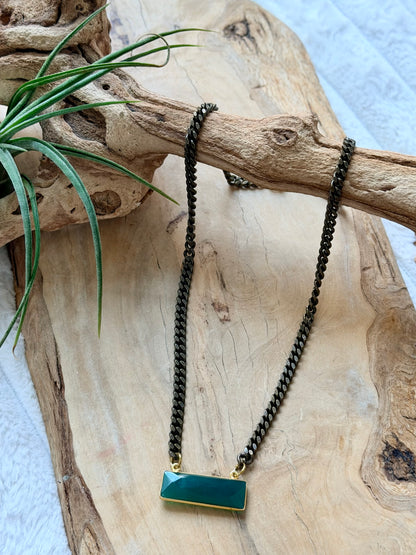Green Onyx + Antique Brass Necklace