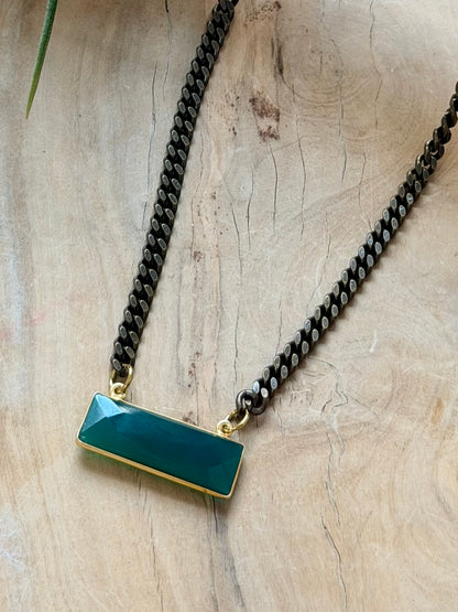Green Onyx + Antique Brass Necklace