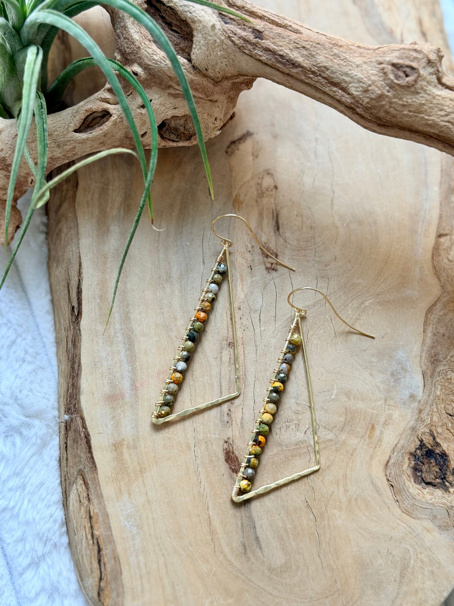 Bumblebee Jasper + Gold Large Triangle Earrings