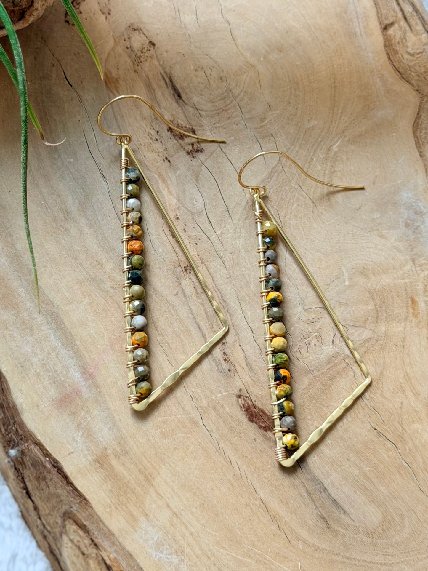 Bumblebee Jasper + Gold Large Triangle Earrings