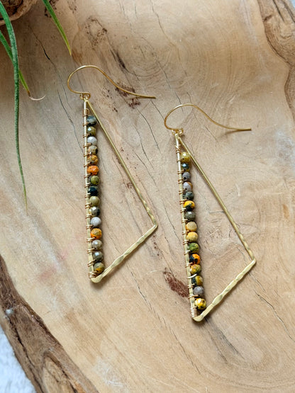 Bumblebee Jasper + Gold Large Triangle Earrings