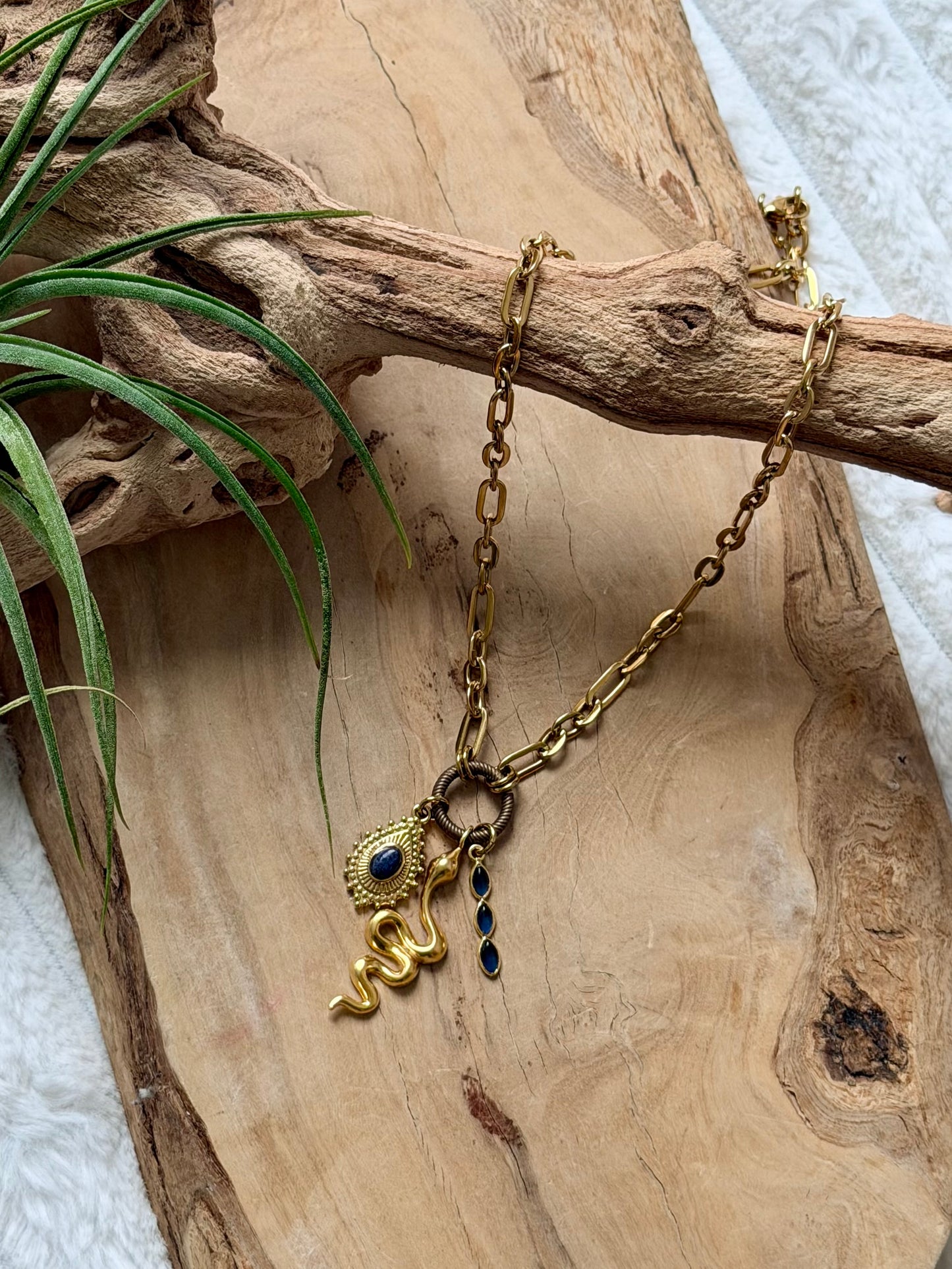 Kyanite + Lapis Gold Stainless Necklace