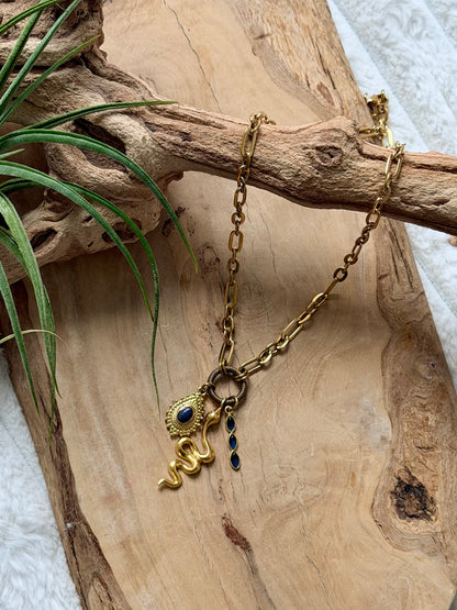 Kyanite + Lapis Gold Stainless Necklace