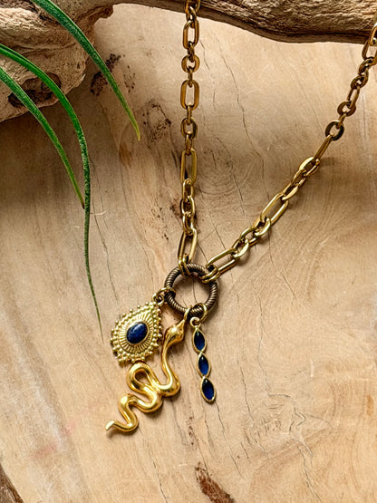 Kyanite + Lapis Gold Stainless Necklace