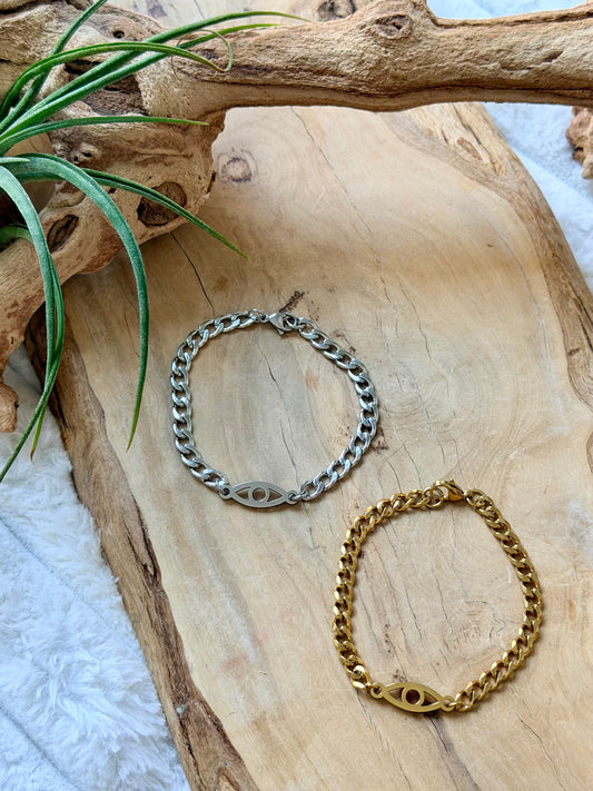 Stainless Steel Evil Eye Chain Bracelet