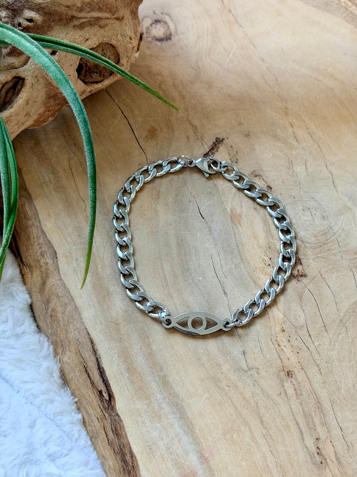 Stainless Steel Evil Eye Chain Bracelet