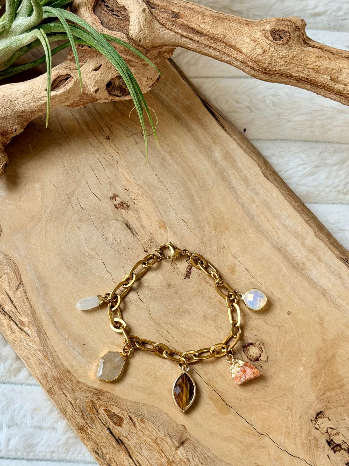 Gemstone + Gold Neutral Charm Bracelet