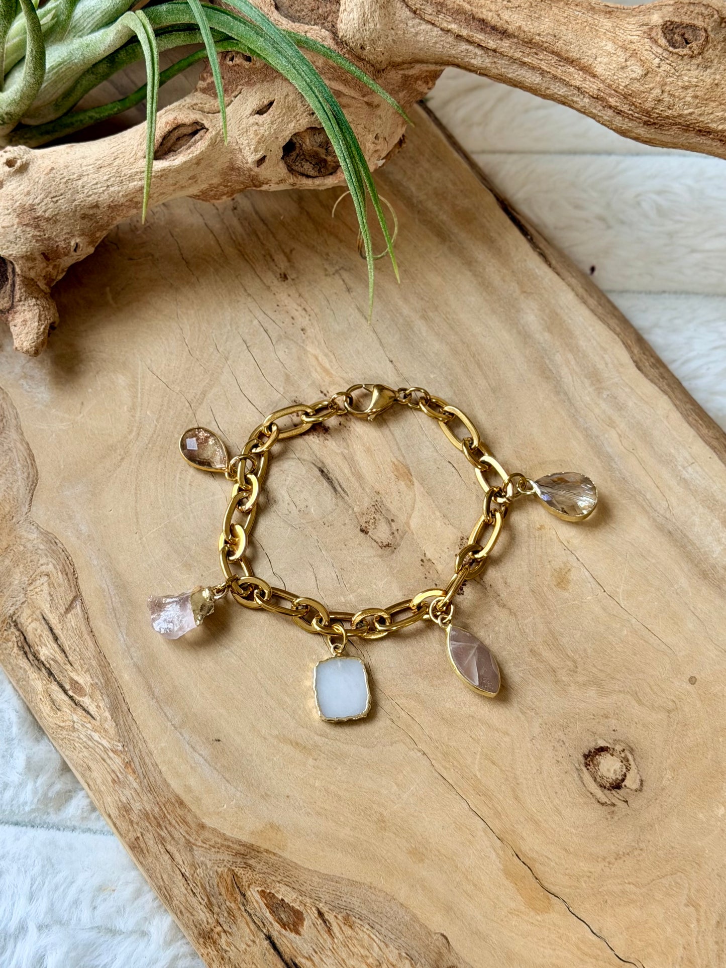Gemstone + Gold Neutral Charm Bracelet