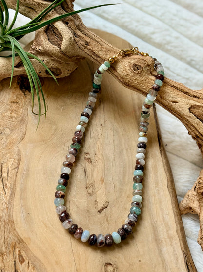 Aqua Fresh Chalcedony + Gold Beaded Necklace