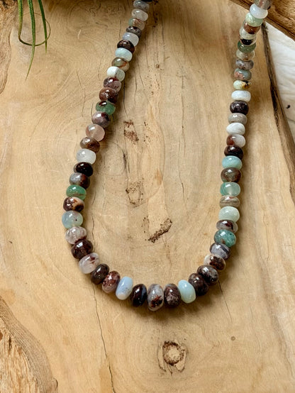 Aqua Fresh Chalcedony + Gold Beaded Necklace