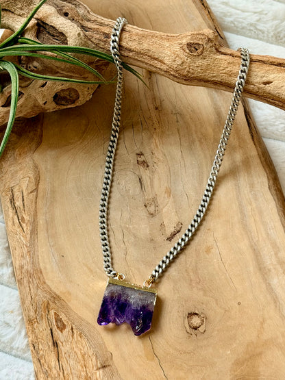 Rough Cut Amethyst + Antique Silver Necklace