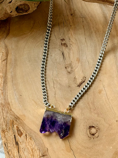 Rough Cut Amethyst + Antique Silver Necklace