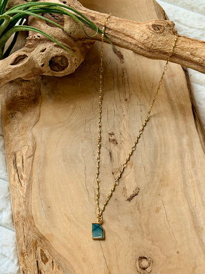 Gemstone + Gold Stainless Steel Mini Pendant Necklace