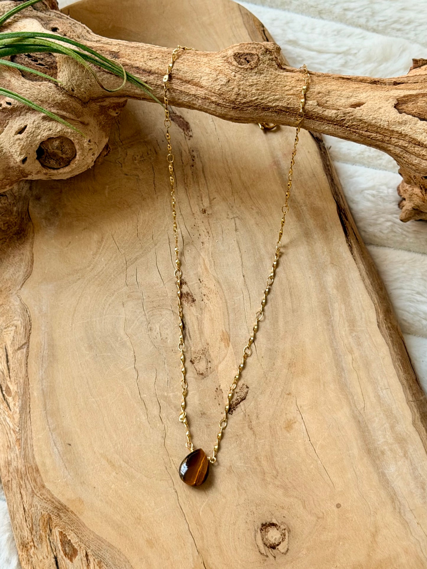 Tiger Eye + Gold Stainless Steel Necklace