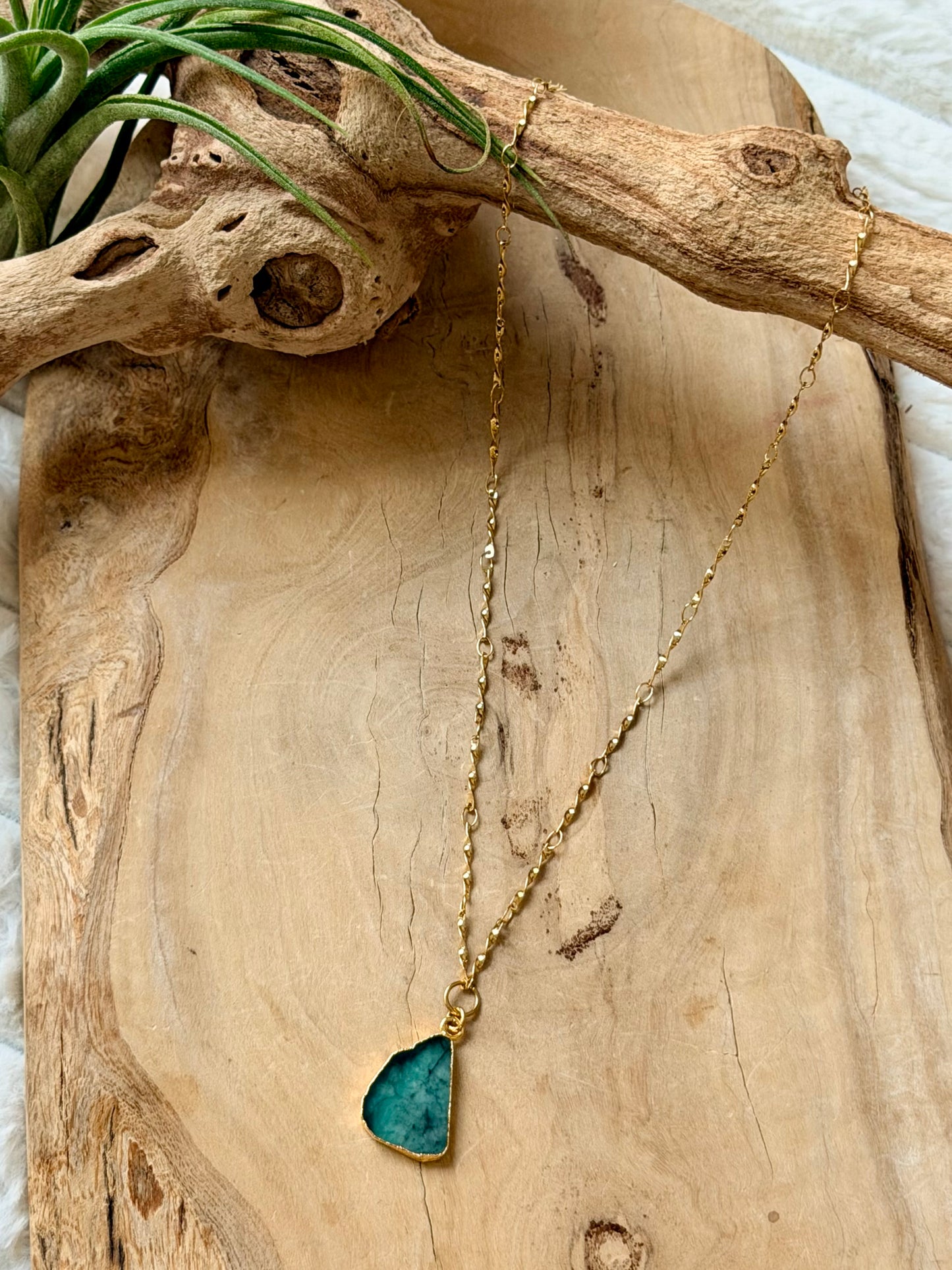 Emerald + Gold Stainless Steel Necklace
